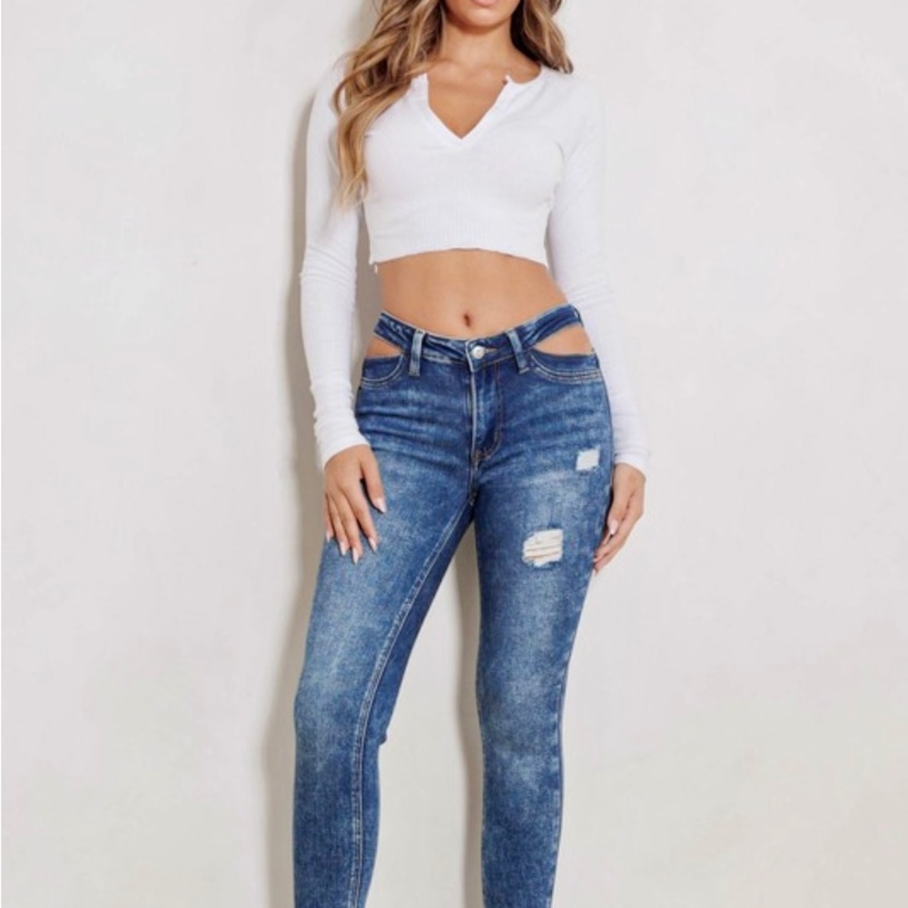 Side split denim jeans